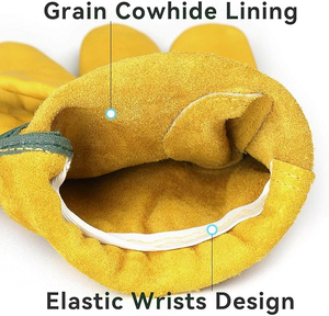 Gants de travail professionnels en cuir de vachette de bonne qualité, résistants à la chaleur, pour le jardinage, la menuiserie et la sécurité. - Product Image 3