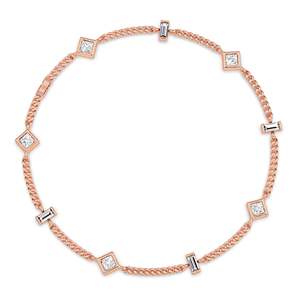 Pulsera de Plata de Ley 925 con Moissanita VVS y Diamantes de Corte Radiante, Cadena de Cuerda Minimalista, Geometría Mixta, Baño de Oro - Product Image 1