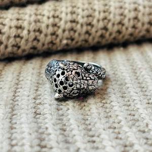 Bague Gothique Léopard en Laiton, Plaqué Argent Oxydé, Style Animalier Punk Biker, pour Hommes, Certifiée Silver Eye, Vente en Gros - Product Image 6