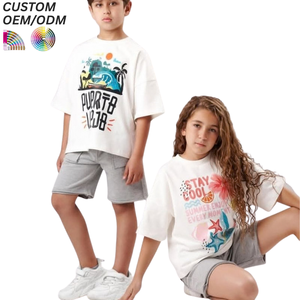 Vente en gros économique : T-shirt d'été décontracté pour enfants, en coton imprimé, à col rond, tricoté, à manches courtes, respirant, compressé, grande taille, motif dessin animé - Product Image 1