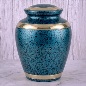 Urna Funeraria de Latón con Motas Azules y Doradas para Cenizas Humanas, para Entierro, Memorial Funerario y Exhibición en el Hogar para Adultos - Product Image 1