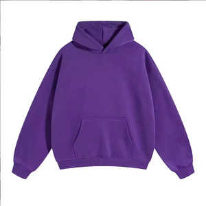 Sudadera con Capucha Morada para Hombre, Color Sólido, Felpa, Talla Grande, Diseño Casual con Bolsillos, Ropa de Otoño - Product Image 1