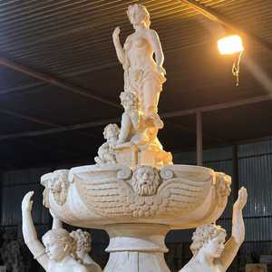 Grande fontaine de jardin extérieure en marbre, statue classique, élément aquatique, style européen orné, poli, autoportant, sculptée, représentant une femme - Product Image 3