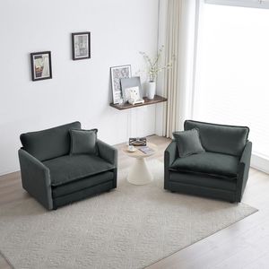 Juego de 2 Sillones de Chenilla Gris de Alta Gama, Sillones Tapizados de Lujo con Cojín Decorativo para Sala de Estar - Product Image 1
