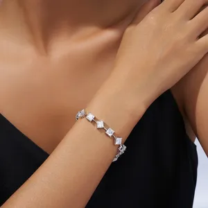 RAMDUT IMPEX Moissanite Tennis Bracelet Silver Plated Princess Cut Sparkling Trendy Elegant Unisex <b>Gift</b> Her Engagement - Product Image 4