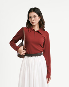 Camiseta de Punto de Manga Larga Casual para Mujer, de Alta Calidad, Ajustada, con Logotipo Bordado, Transpirable, Ecológica - Product Image 1