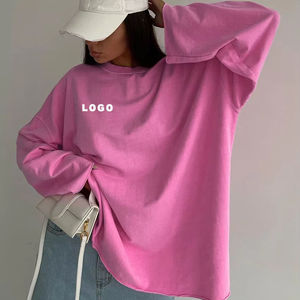 Camiseta de Manga Larga Oversize de Algodón Grueso para Mujer, con Logotipo Personalizado al por Mayor, Estilo Casual Rosa para Verano - Product Image 1