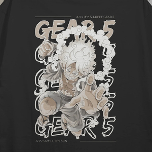 เสื้อยืดคอวีโอเวอร์ไซส์ทรงหลวมสไตล์สตรีทแวร์ผ้าคอตตอนหนานุ่มลายถักมังกี้ ดี ลูฟี่ ล้างสีแบบแอซิดวอชสำหรับผู้ชาย - Product Image 5