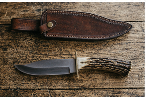 Cuchillo Skinner de Acero D2 Hecho a Mano, Mango de Cuerno, con Funda de Cuero, Acabado Espejo, Cuchillo para Exteriores - Product Image 4