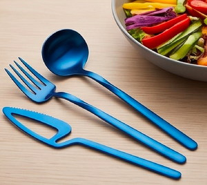 Ensemble de couverts en plastique bleu finition mate, design minimaliste, fourchette, cuillère, couteau, cuillère-fourchette, réutilisable, couverts de camping - Product Image 5