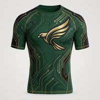 Camiseta de Compresión Green Gold Circuit Eagle para Hombre, Manga Corta, Secado Rápido, Protección UV, Estampado por Sublimación, Top Deportivo