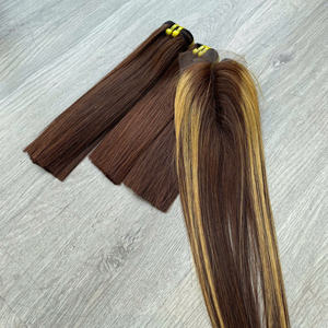 Cheveux humains bruns avec mèches blondes, lisses comme des baguettes, naturels, en gros, de haute qualité, bruts, 100% cheveux humains - Product Image 5