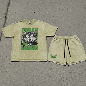 Ensemble T-shirt et short streetwear personnalisé, T-shirt graphique vintage délavé à l'acide et short en jean orné de strass, pour fabricants - Product Image 6
