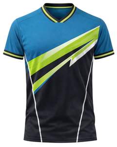 T-shirt de sport personnalisé pour homme, bleu, noir, lime, manches courtes, col en V, respirant, séchage rapide, entraînement athlétique, gym, course à pied, maillot - Product Image 1