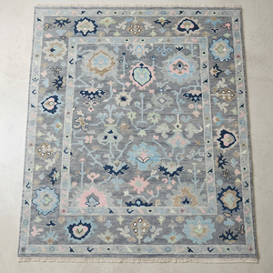 Luxury Classic <b>Grey</b> Hand Knotted Wool Area Rug with Pastel Floral Pattern Flat Pile for Living Room Bedroom - Product Image 1