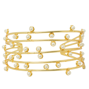 Women Gold Plated Pearl Layered Cuff Bracelet Multi Layer Open <b>Bangle</b> Minimal Elegant Pearl <b>Charm</b> Bracelet Fashion Jewellery - Product Image 1