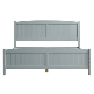 Testiera curva in pino massiccio a strato singolo con fondo letto in legno e telaio letto a righe verticali grigie - Product Image 4