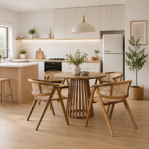 Ensemble de salle à manger 5 pièces en teck Amani moderne, durable et de qualité supérieure, avec chaises en teck à dossier à lattes – Vente en gros - Product Image 4