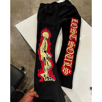 Joggers unisexes personnalisés en molleton extensible avec logo 3D en relief sur le devant, motif squelette, coupe évasée, en polyester/coton, couleur unie, style empilé