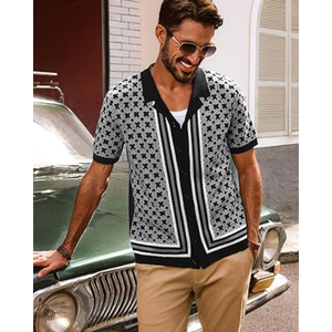 Camisa Polo de Punto con Cuello Cubano para Hombre, Estilo Vintage, con Botones, Manga Corta, Informal, para Verano - Product Image 2