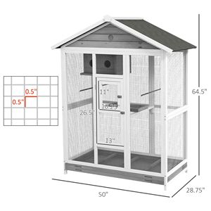 Gabbia per uccelli in legno da 64.5 pollici con 4 posatoi nido e vassoio scorrevole voliera grigia per alimentazione gabbia di volo uso interno/esterno - Product Image 3