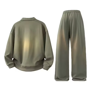 Men's Sportswear Set Solid Color Versatile Turtleneck POLO Sweatshirt Straight-Leg Long Pants Fleece 100% Cotton Quick Dry - Product Image 2