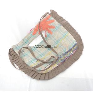 <b>Boho</b> Vintage Kantha Beach Hand Clutch <b>Bag</b> With Embroidery Pattern With Shoulder Sling Length Handle Medium Size - Product Image 1