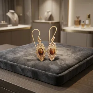 Boucles d'oreilles en laiton avec pierre précieuse œil de tigre |   Bijoux faits à la main |   Fournisseur en gros - Product Image 6