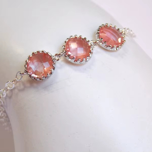 Coral Bracelet Navy Blue Bracelet Glass Peach Montana Sterling Silver Wedding Bridal Bridesmaids Jewelry - Product Image 1