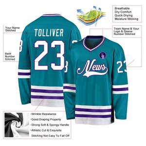 Best Manufacturer Supplier's Custom Sublimated Teal and Purple Ice Hockey Jersey 100% Polyester Cotton Personalized Durable - Product Image 2