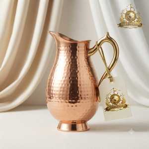 Jarra de agua de cobre puro martillado con tapa y asa, beneficios ayurvédicos para la salud, jarra tradicional para bebidas, para la cocina - Product Image 2