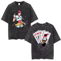 T-shirt Anime Hunter X Hunter Vintage Délavé Esthétique Y2K Unisexe Coupe Oversize Manches Courtes Été 100% Coton Brodé Formel