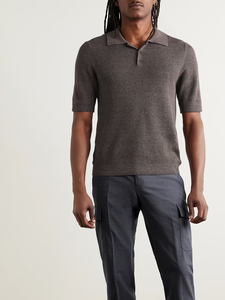 Men's Knitted Short Sleeve Polo <b>Shirt</b> Solid Color Casual Breathable Turn <b>Collar</b> Design Regular Length Cotton Fabric - Product Image 1