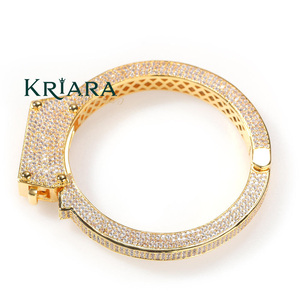 925 Gold Plated Moissanite <b>Cuff</b> <b>Bracelet</b> Round Brilliant Cut Micro Pave Luxury Women's Geometric Design - Product Image 1