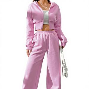 Conjunto Deportivo Rosa al por Mayor con Sudadera con Capucha y Pantalones de Felpa para Mujer - Product Image 3