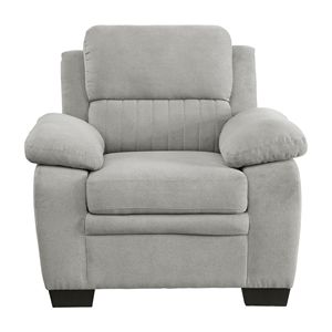 Fauteuil moderne gris 1 pièce en tissu texturé et structure en bois massif avec design capitonné pour le salon - Product Image 2