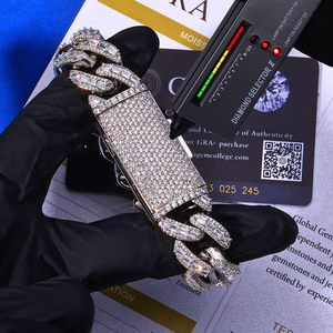 Pulsera de eslabones cubanos con incrustaciones de moissanita estilo hip hop para hombre, de lujo, llamativa, con cierre grueso, joyería hip hop, regalo para fiestas y bodas - Product Image 3