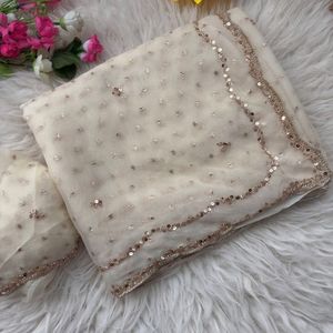 Sari de seda Butti NC pura, premium y de lujo, con trabajo de cuentas originales en oro rosa y blusa de diseñador, precio al por mayor por Royal Export. - Product Image 2