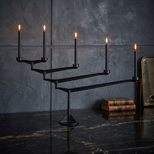 Elegant Matte <b>Black</b> 5 Arm Metal <b>Candelabra</b> With Powder Coating Finish Modern Industrial Design For Luxury Home Decor & Events - Product Image 1