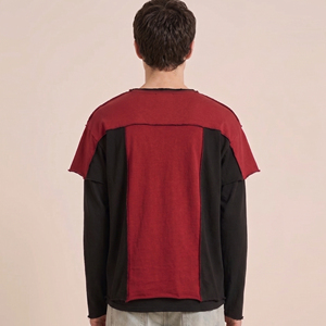 Men's Oversized Long Sleeve Knitted T-Shirt V-Neck Street Style Double <b>Layer</b> <b>Top</b> Heavyweight Double <b>Layer</b> Long Sleeve Shirts - Product Image 2