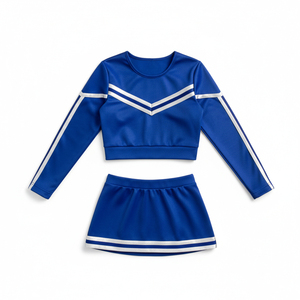 2026 Factory Price Blue Cheerleading Uniform Set Long Sleeve <b>Crop</b> <b>Top</b> With Skirt For Teenagers In Stock Practice Wear OEM ODM - Product Image 1