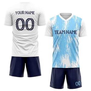 Ensemble d'uniformes de football à col en V, maillot d'été imprimé pour l'extérieur, short personnalisé avec nom d'équipe sur le devant - Product Image 4