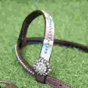 Conjunto de cabezada y pechera Western: Cuero con estampado Serape, flecos blancos, concho brillante - Product Image 5