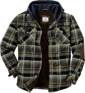 Men's Hooded Plaid Fleece <b>Jacket</b> <b>Sherpa</b> <b>Lined</b> Full Zip Winter Casual Anti-Pilling Garment Dyed Polyester/Cotton Front 220g ODM - Product Image 2