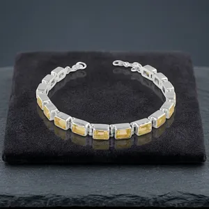 Bracelet en argent sterling 925 avec pierre précieuse citrine jaune, bijoux élégants pour les fêtes et les occasions spéciales pour filles - Product Image 3