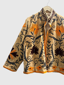 Hand Embroidered Floral Mandarin Collar Jacket Full Sleeve Cotton Adult Autumn Wear Prairie Chic Style - Product Image 4