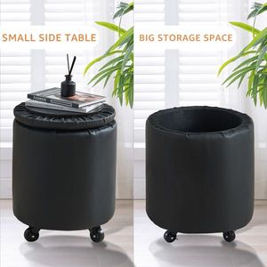 Multifunctional Rolling Stool with Velvet Footrest Storage Ottoman and Coffee Table Ottoman Wheels Vanity Foot Rest - Product Image 6