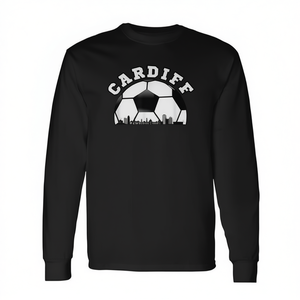 T-shirt a maniche lunghe Cardiff Football Cityscape, nera, unisex, girocollo, abbigliamento sportivo per adulti - Product Image 2