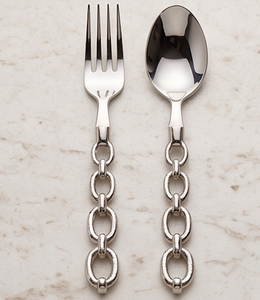 Juego de cubiertos modernos de metal Acme, juego de cubiertos de acero inoxidable con mango de cadena, acabado de alto brillo, apto para lavavajillas, para bodas y hoteles. - Product Image 3