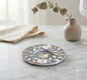 Sous-verre rond en nacre incrustée, fait main, motif floral bleu, pour la maison, l'hôtel et le restaurant - Product Image 3